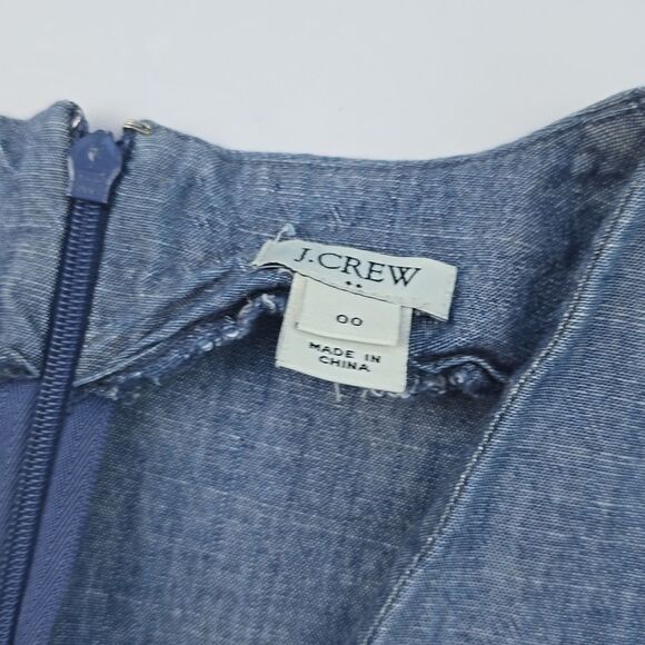 J. Crew -776 Blue Chambray V-Neck Short Sleeve Faux-Wrap Above Knee Dress Sz 00 - Picture 3 of 9
